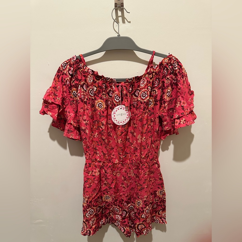 Umgee - NWT Floral Red Off-Shoulder Romper (Small)